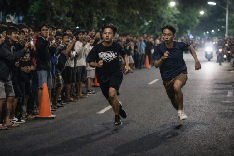 Anak muda mengikuti balap lari liar di jalan saat Ramadan yang viral di media sosial