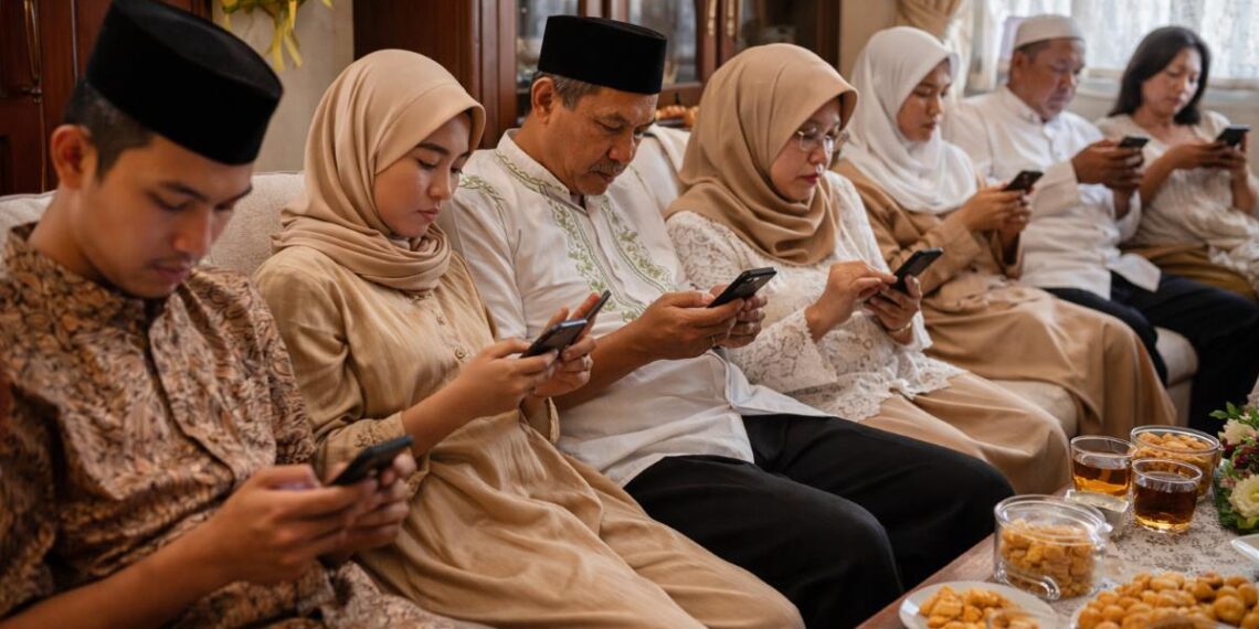 keluarga lebaran sibuk main hp