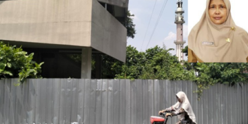 Alun-alun Kota Kediri yang mangkrak dan Kepala Dinas PUPR Endang Kartika Sari.