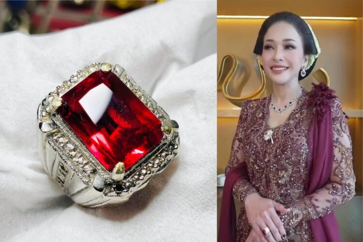 Maia Estianty memakai perhiasan red ruby di pernikahan El Rumi
