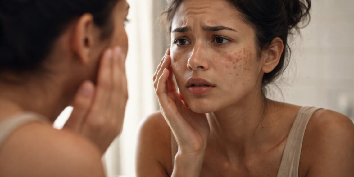 wanita dengan flek hitam di wajah