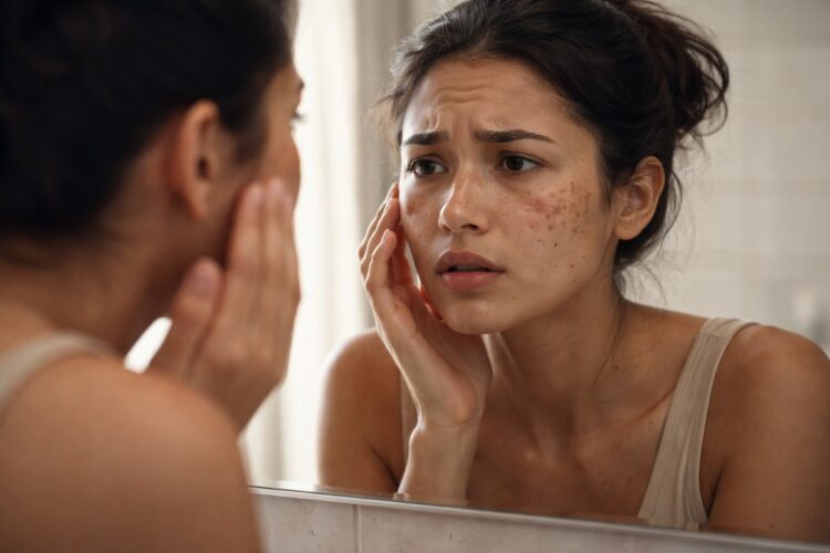 wanita dengan flek hitam di wajah