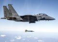 Jet tempur F-15K Korea Selatan terbang dalam formasi latihan di langit Daegu