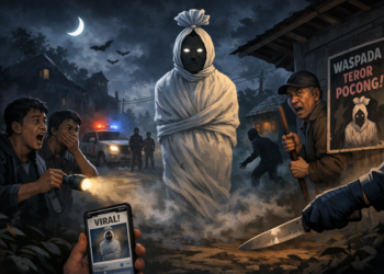 Ilustrasi teror pocong. Foto: bacaini by AI