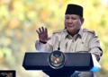 Presiden Prabowo Subianto melakukan groundbreaking 10 Gudang Ketahanan Pangan Polri di Kabupaten Tuban. Foto: BPMI Setpres/Cahyo