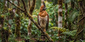 Elang Jawa di habitat hutan alami Pulau Jawa yang menjadi inspirasi lambang Garuda Pancasila