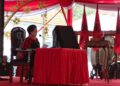 Megawati Soekarnoputri memberikan sambutan saat peresmian renovasi Istana Gebang dan patung Bung Karno di Kota Blitar