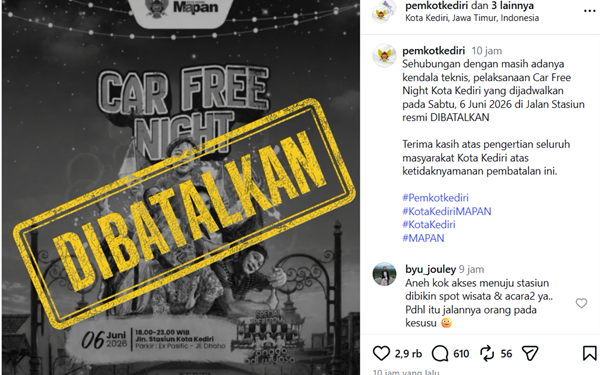 Tangkapan layar unggahan akun IG Pemkot Kediri.