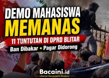 Mahasiswa Cipayung Plus Blitar Raya menggelar aksi demonstrasi di depan DPRD Kabupaten Blitar dengan membakar ban bekas dan menyampaikan 11 tuntutan kepada pemerintah, Kamis 25 Juni 2026