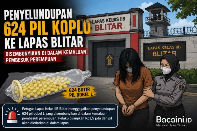 Ilustrasi Lapas Kelas IIB Blitar dan pengungkapan penyelundupan 624 pil dobel L oleh pembesuk perempuan.