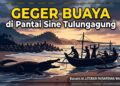 Buaya terlihat muncul di kawasan Pantai Sine Tulungagung sebelum kembali berenang ke tengah laut