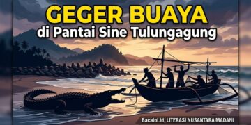 Buaya terlihat muncul di kawasan Pantai Sine Tulungagung sebelum kembali berenang ke tengah laut