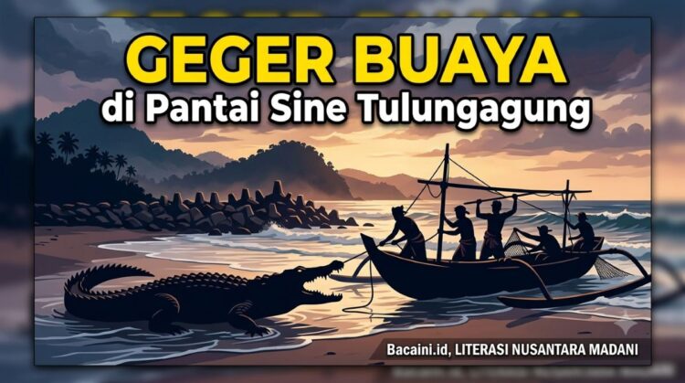 Buaya terlihat muncul di kawasan Pantai Sine Tulungagung sebelum kembali berenang ke tengah laut