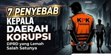 Ilustrasi praktik korupsi kepala daerah dengan sorotan lemahnya pengawasan DPRD sebagai salah satu penyebab meningkatnya kasus korupsi di pemerintah daerah