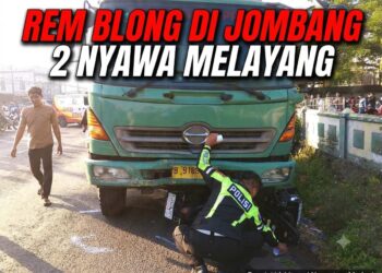 Truk boks diduga rem blong usai kecelakaan maut di Jalan Raya Janti Jogoroto Jombang.