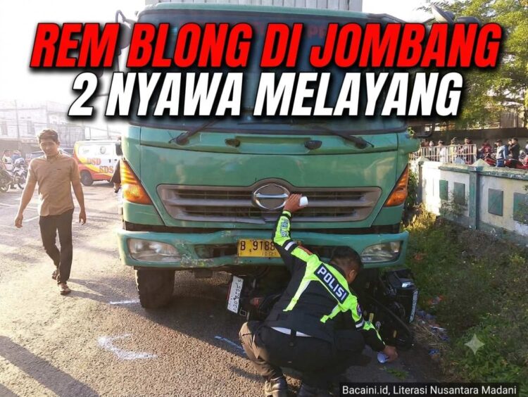 Truk boks diduga rem blong usai kecelakaan maut di Jalan Raya Janti Jogoroto Jombang.