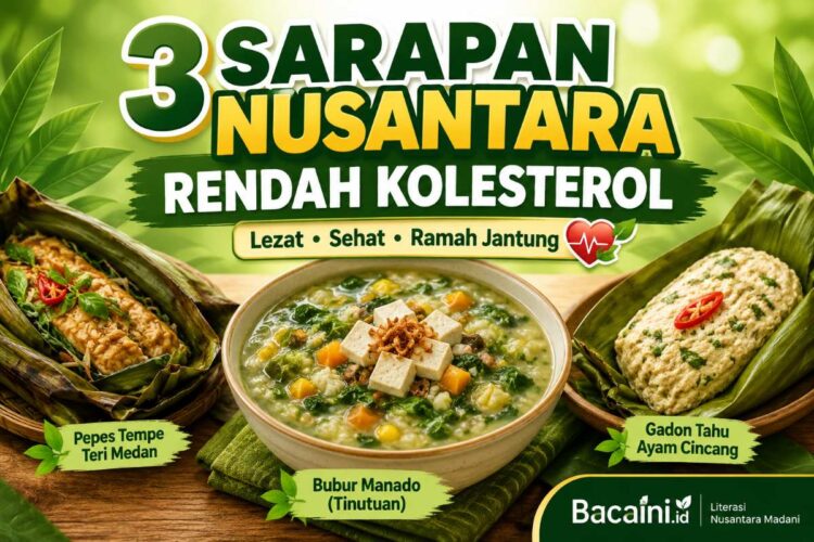 Semangkuk Bubur Manado, pepes tempe, dan gadon tahu ayam sebagai menu sarapan rendah kolesterol khas Indonesia