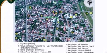 Site plan kawasan Pondok Pesantren Bahrul Ulum Tambakberas Jombang untuk pelaksanaan Muktamar NU ke-35 tahun 2026
