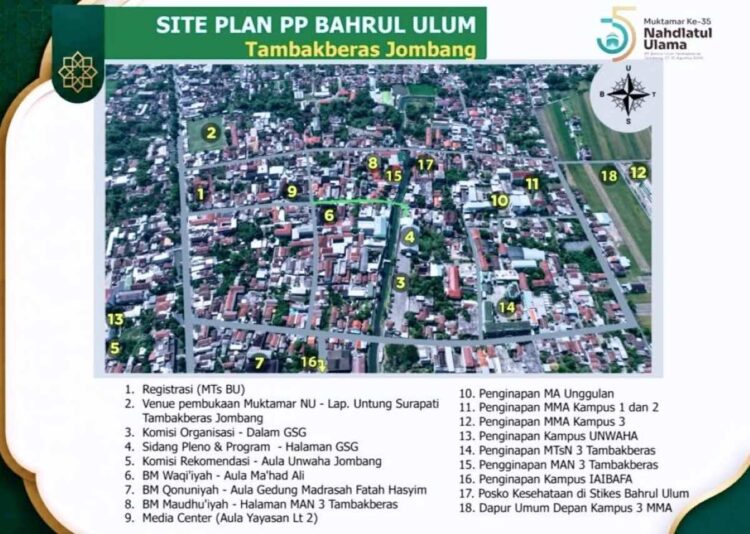 Site plan kawasan Pondok Pesantren Bahrul Ulum Tambakberas Jombang untuk pelaksanaan Muktamar NU ke-35 tahun 2026