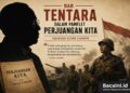 Siluet Sutan Sjahrir dengan ilustrasi tentara Indonesia sebagai visual Bab Tentara dalam pamflet Perjuangan Kita