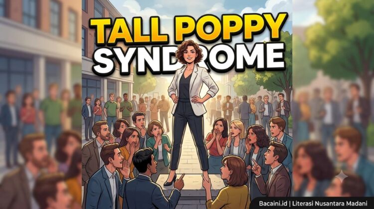 Ilustrasi Tall Poppy Syndrome ketika orang sukses menjadi sasaran iri, kritik, dan pengucilan di lingkungan sosial