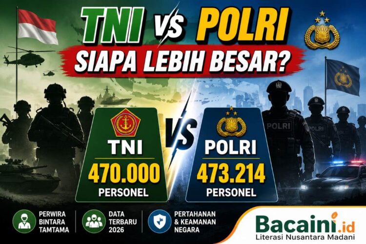Ilustrasi personel TNI dan Polri dengan data jumlah anggota serta perwira di Indonesia tahun 2026