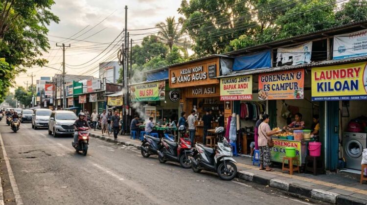 Pelaku UMKM menjual produk olahan pangan di Jawa Timur yang memiliki 4,59 juta unit usaha atau terbanyak kedua di Indonesia