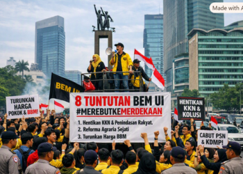 Ilustrasi aksi mahasiswa UI. Foto: Ai