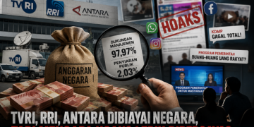 Ilustrasi media plat merah di tengah gempuran hoax. Foto: bacaini/AI