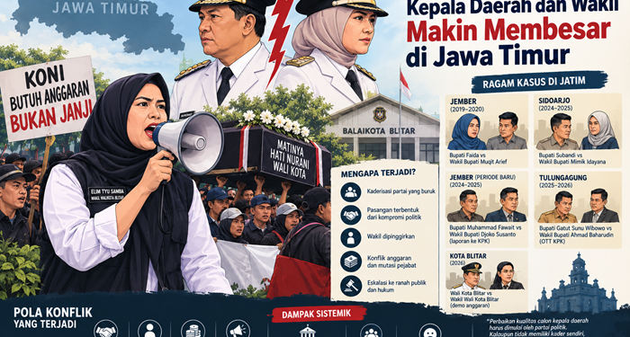 Ilustrasi perpecahan kepala daerah dan wakilnya. Foto: bacaini/AI