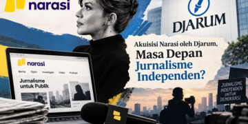 Ilustrasi akuisisi Narasi oleh Djarum. Foto: bacaini/AI
