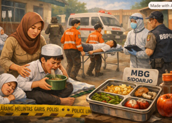 Ilustrasi keracunan MBG di Sidoarjo. Foto: bacaini by AI