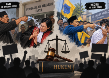 Ilustrasi aksi penyiraman air terhadap pejabat dalam demonstrasi dan persoalan batas hukum kebebasan menyampaikan pendapat. Foto: Bacaini/AI