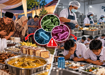 Ilustrasi keracunan hajatan dan MBG. Foto: bacaini/AI